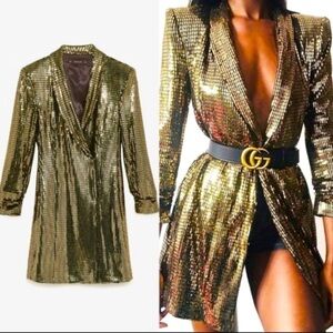 ⭐️Zara Gold Metallic Shiny Tuxedo Blazer Mini Dress⭐️